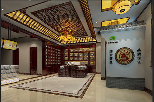 什玲镇古朴典雅的中式茶叶店大堂设计效果图
